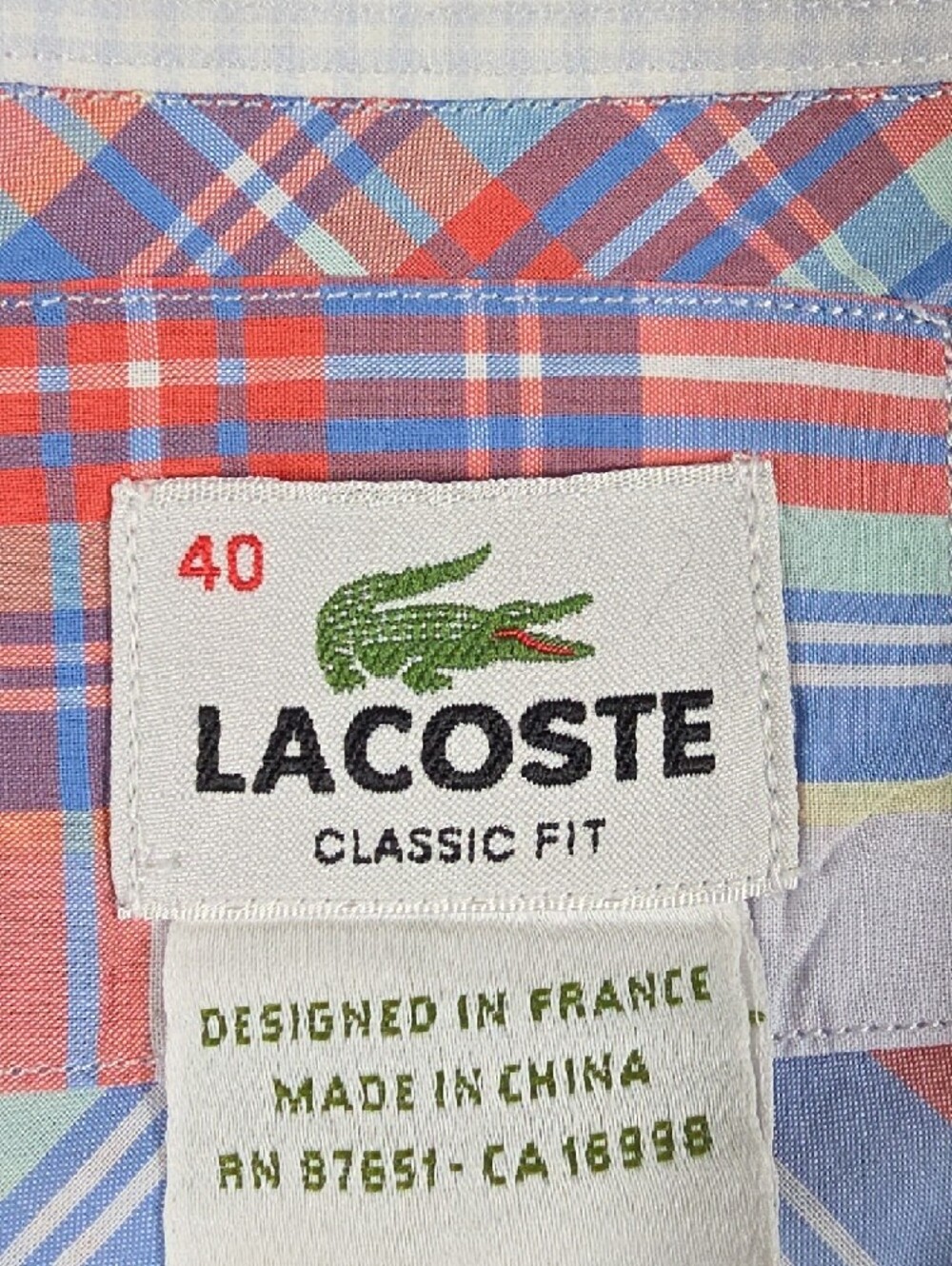 Lacoste Men’s Blue & Red Plaid Button-Down Shirt - Picture 4 of 6